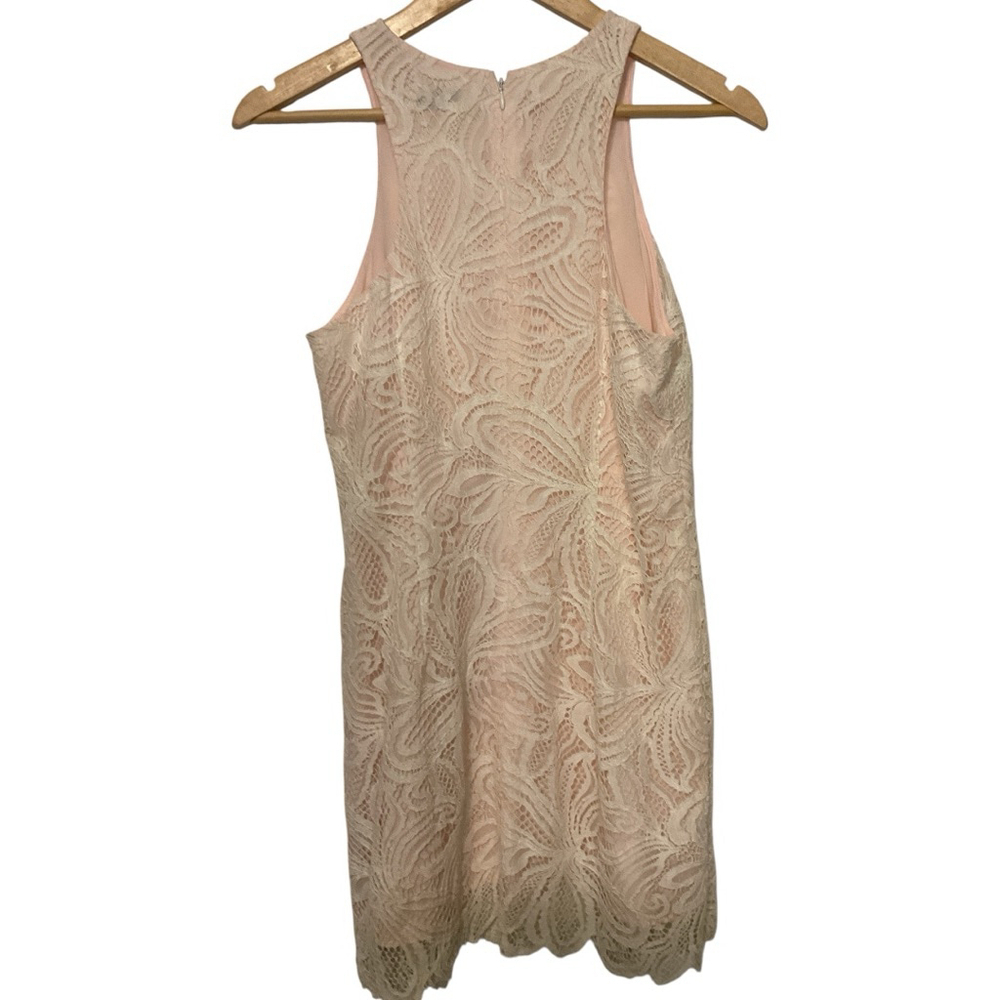 Babaton white lace over pink Halter Mini shift Dress Size 4 - Picture 5 of 13